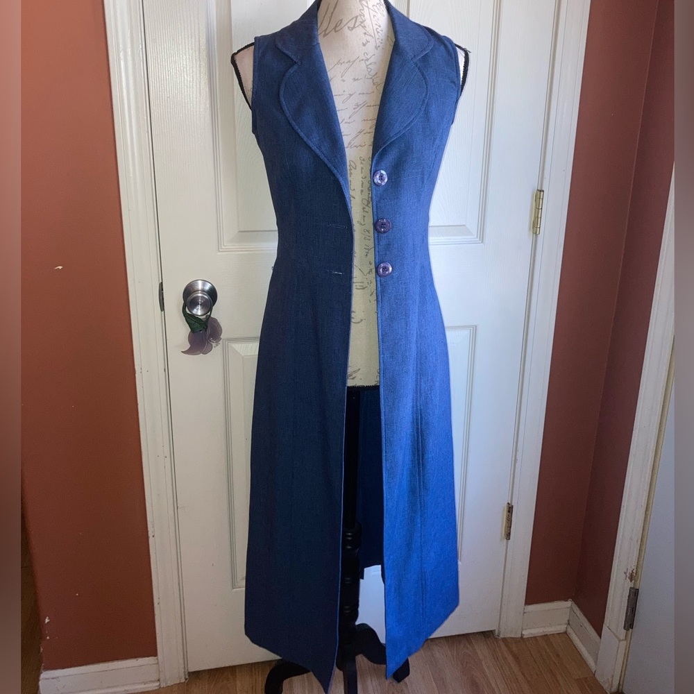 Vintage 80s Maxi Vest Sleeveless Dress Chambray Blue by Splurge sz 5